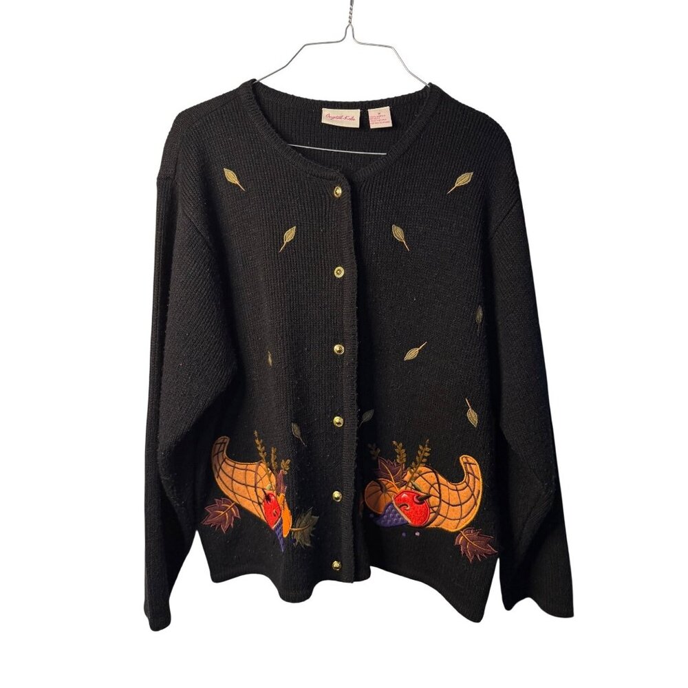 VTG Crystal Kole Womens Medium Cardigan Autumn Harvest Fruit Leaf Knit Heritage